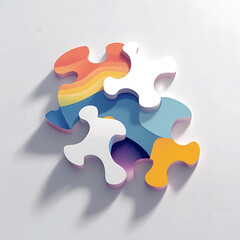 Creative Puzzle Pieces Design, Colorful Shapes, Studio Setting, Digital Artwork, Bright Environment, Top-Down Viewpoint, Modern Concept
