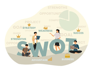 SWOT concept. Idea of analysis and marketing  with Team of Business Professionals.