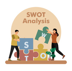 SWOT analysis concept. Team Collaborating with Puzzle Pieces.