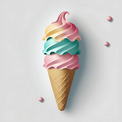Delicious Ice Cream Cone, Dessert Treat, Summer Vibes, Colorful Design, Graphic Art, Close-Up View, Sweet Indulgence