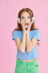 surprised girl headphones