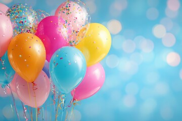 Brightly colored balloons filled with confetti create a festive atmosphere perfect for a birthday celebration in an outdoor setting