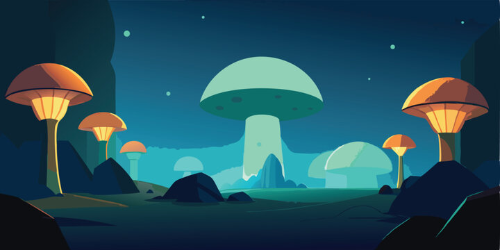 Enchanted Glowing Mushroom Forest A Fantasy Night Landscape - Powered by Adobe