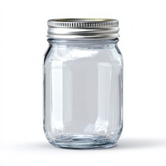 Empty Glass Jar with Silver Lid Ideal for Preserving or Storing Food Products Perfect for Mockups and Packaging Designs