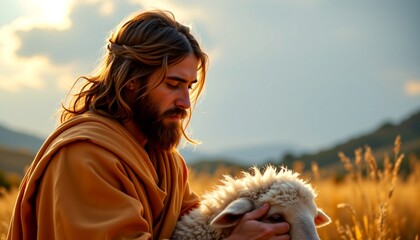 a serene rural scene featuring two men in a field of wheat