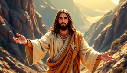 a figure that appears to be jesus christ in a pose reminiscent of iconic religious artwork