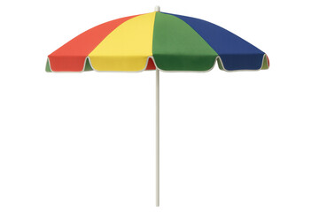 Obraz premium Colorful beach umbrella spreading wide, shielding from sunlight, standing against transparent backdrop, representing summer leisure and relaxation