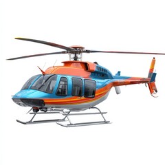 Fototapeta premium Modern Blue and Orange Helicopter Air Transportation Vehicle Isolated on White Background