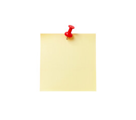 A yellow blank sticky note with a red pushpin, Perfect for reminders or messages.