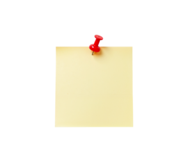 A yellow blank sticky note with a red pushpin, Perfect for reminders or messages.