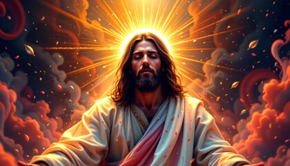 a digitally altered representation of jesus christ in a contemporary style