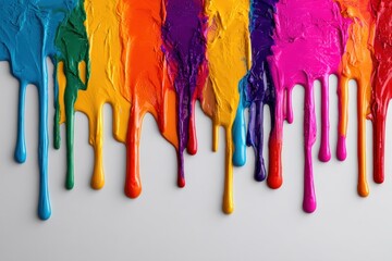 Colorful paint drips create a vibrant and dynamic abstract artwork with a rainbow spectrum of colors.