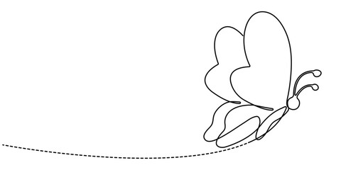 Butterfly in One continuous line drawing, Butterfly continuous one line  drawing set. Linear art butterfly flying collection. Vector isolated on white, Butterfly in One continuous line drawing.