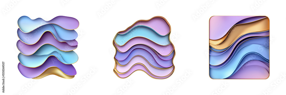 Poster abstract 3d layered waveforms set. modern artistic design collection isolated on transparent backgro
