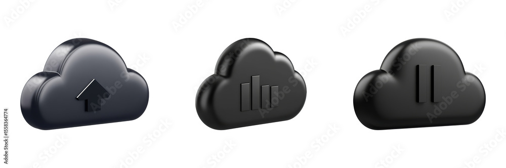 Poster cloud computing icons set. data management and storage solutions collection isolated on transparent 