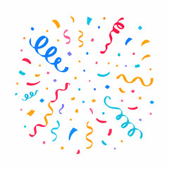 Obraz premium Confetti and serpentine ribbons vector background isolated on white backdrop, explosion, burst at the center. Festive illustration in flat modern simple style.