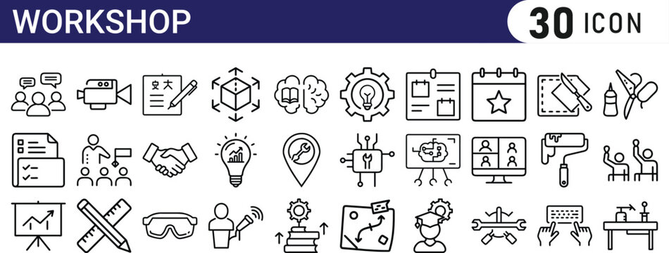 workshop line icon set.