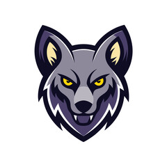 Fototapeta premium Gray hyena head mascot logo with yellow eyes animal
