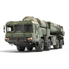 Obraz premium Military Mobile Missile Launcher Truck Isolated on White Background High Resolution 3D Render