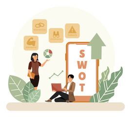 SWOT Analysis Concept with Team Discussing Strategic Business Goals.