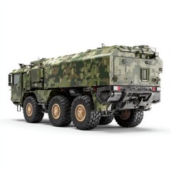 Fototapeta premium Military Truck Rear View Camouflage Design Powerful Six Wheel Drive Heavy Duty Vehicle