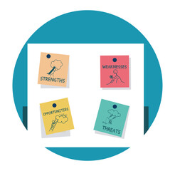 SWOT Analysis concept with Four Colorful Sticky Notes.