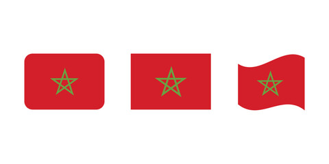Vector Morocco National Flag icon collection. Flag set of Morocco various styles.