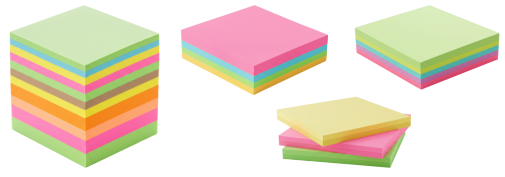 Colorful sticky notes stacked and arranged on a transparent background   - Powered by Adobe