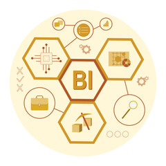 Business Intelligence Concept with Relevant Tools and Analytics.