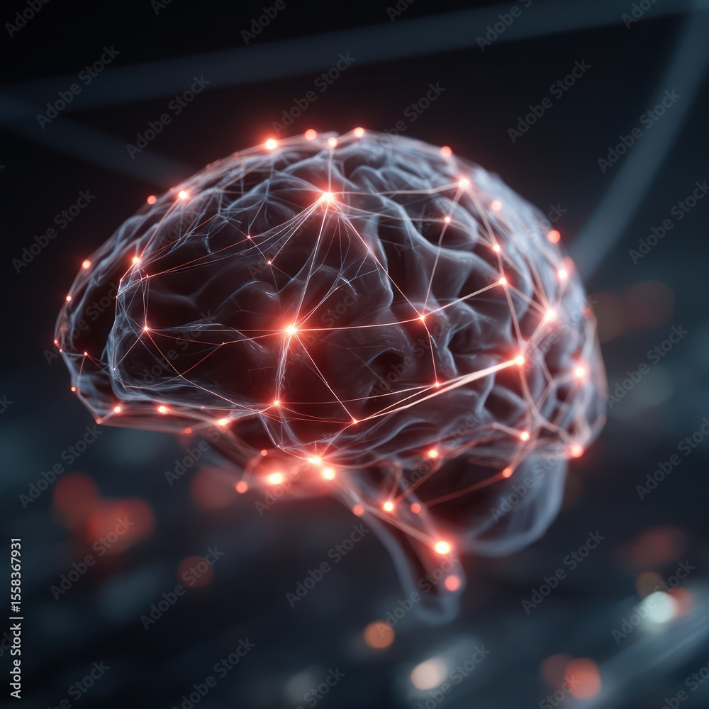 Poster digital brain waves representing neural connections and high-tech advancements in data processing.