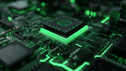 3D green neon dark digital layout The motherboard