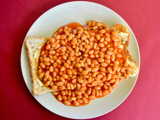 Baked beans on toasted multigrain bread with butter. 