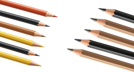 Colorful pencils arranged on a transparent background for education  