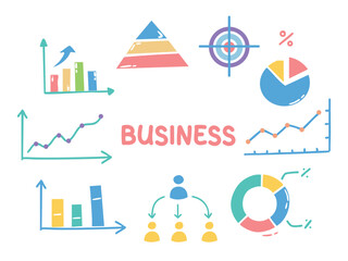 Set of icons with Business theme. With doodle style. For layout, website, graphic design
