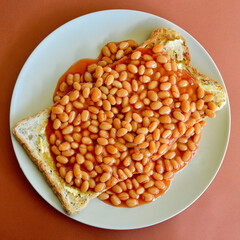Baked beans on toasted multigrain bread with butter. 