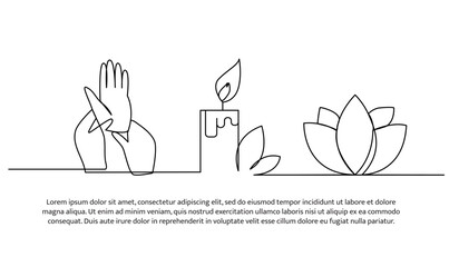 Continuous line design of spirituality massage. Single line decorative element drawn on white.