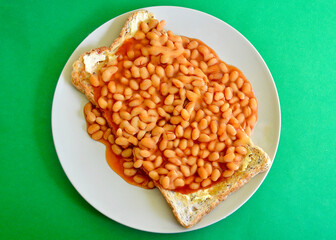 Baked beans on toasted multigrain bread with butter. 