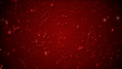 Bokeh of sparkling glittering lights in the shape of hearts flowing and falling across the screen, glowing in red and pink. Magical romantic abstract background. valentine , wedding or love valentines