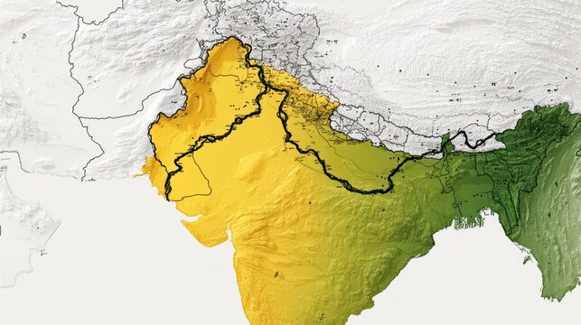 A clean, educational vector map highlighting India and Pakistan with the Line of Control (LoC) and disputed regions marked neutrally for geopolitical illustration purposes