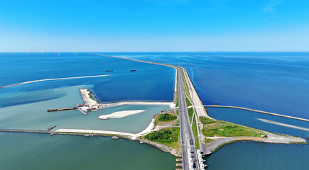 Aerial from fish migration islands at the Afsluitdijk in the Netherlands