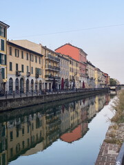 Naklejka premium Tranquil Morning of Navigli Canal in Milan
