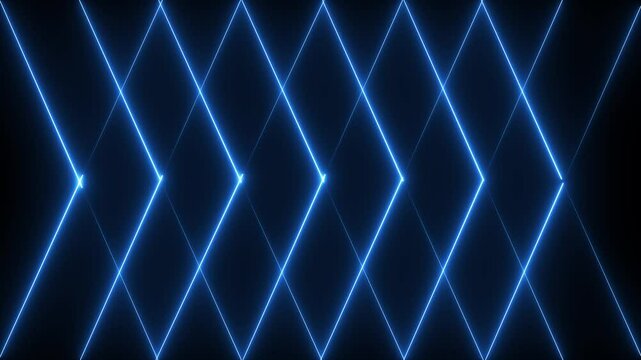 Neon glowing lines, abstract futuristic neon line animation glowing background video on black background template geometric shapes.