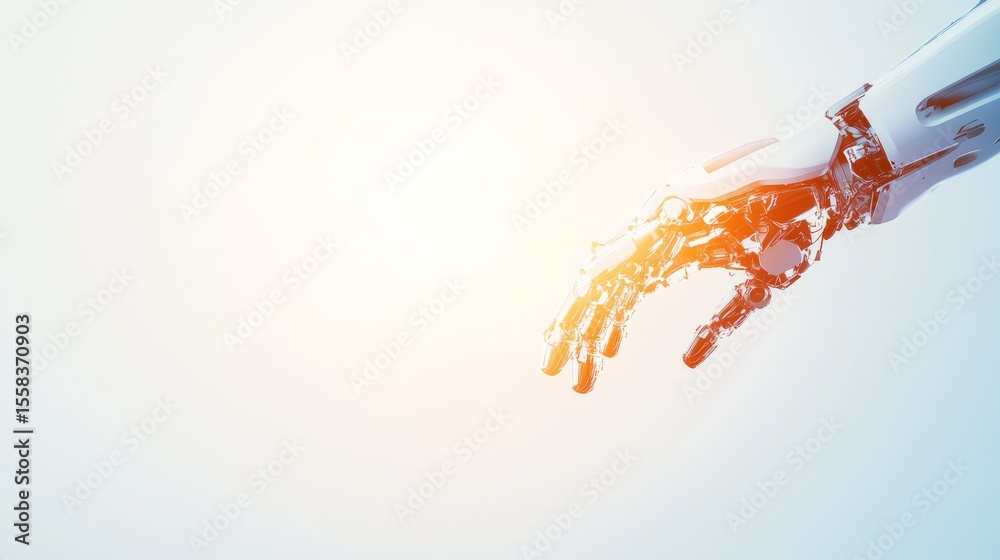 Aufkleber Robotic arm extends its metallic fingers towards a bright light source, symbolizing the advancement of artificial intelligence and its potential impact on the future