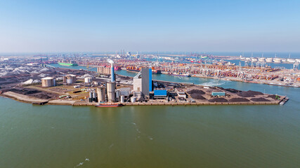 Aerial from industry in the harbor from Rotterdam in the Netherlands