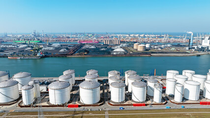 Aerial from industry in the harbor from Rotterdam in the Netherlands