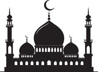 Black silhouette of mosque dome with crescent moon in flat vector PNG style, Islamic symbol for religion, faith, prayer, Ramadan, Eid, architecture, spirituality, culture, and tradition

