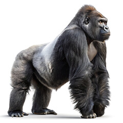 Fototapeta premium A gorilla is posing in a straightforward manner, isolated on a white background.