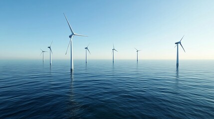 Offshore wind turbines generate clean energy in a calm sea under a clear blue sky (1)