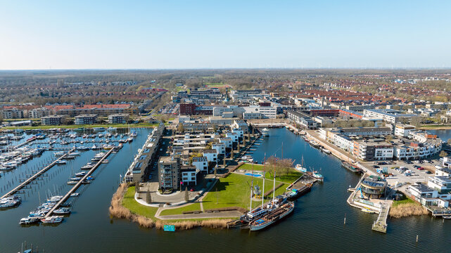 Aerial from the harbor and city Zeewolde in Flevoland the Netherlands