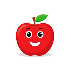 Obraz premium A sweet, fresh, and healthy red apple cartoon fruit character with a smile, isolated as a vector illustration